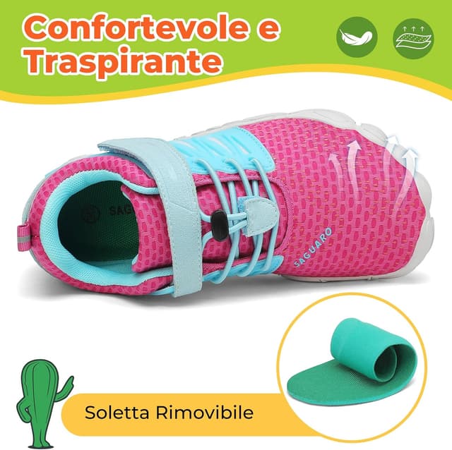 Detalle de SAGUARO Barefoot Shoes bambini traspiranti minimaliste con punta a cinque dita (gr. 24-36)