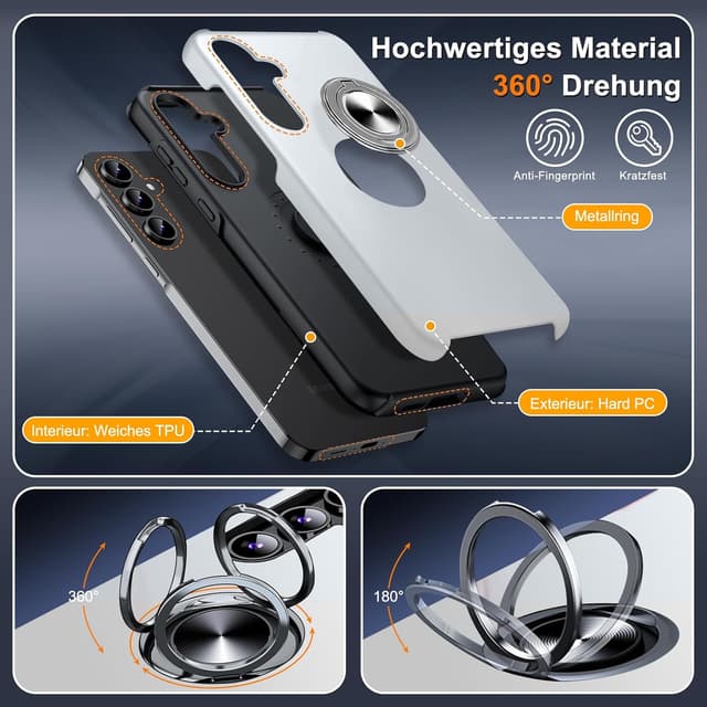 Detalle de Vaki Handyhülle für Samsung Galaxy A35 5G mit 360° magnetischem Ringständer und Schutzfolie (Silber)