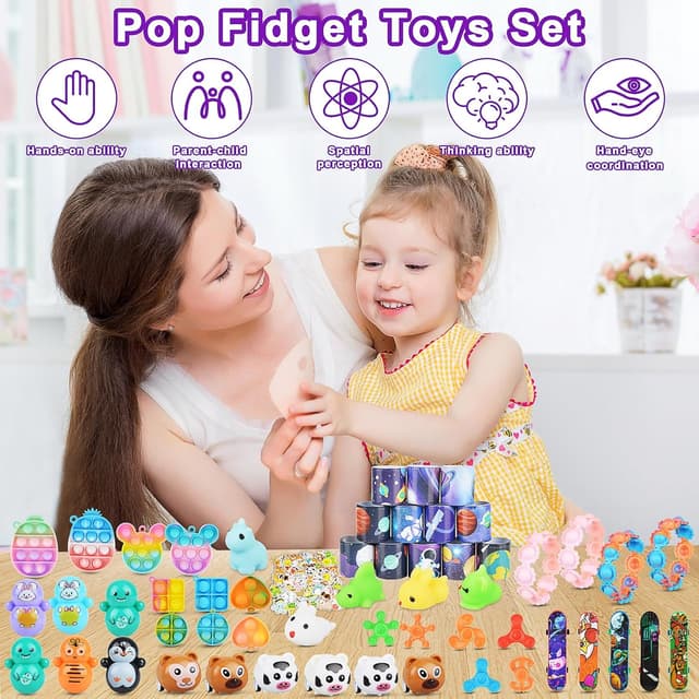 Detalle de OdiuK 117pcs Pop Fidget Toys Set for Party Favours, Classroom Rewards & Stress Relief