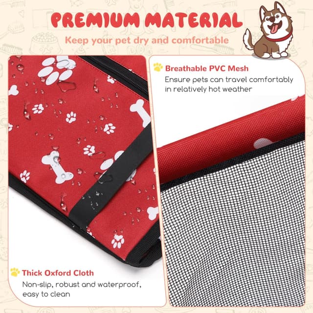 Detalle 2 de Nobleza Nobleza Siège auto pliable pour chien et chat avec ceinture de sécurité – Panier imperméable Oxford rouge 40x34x25 cm