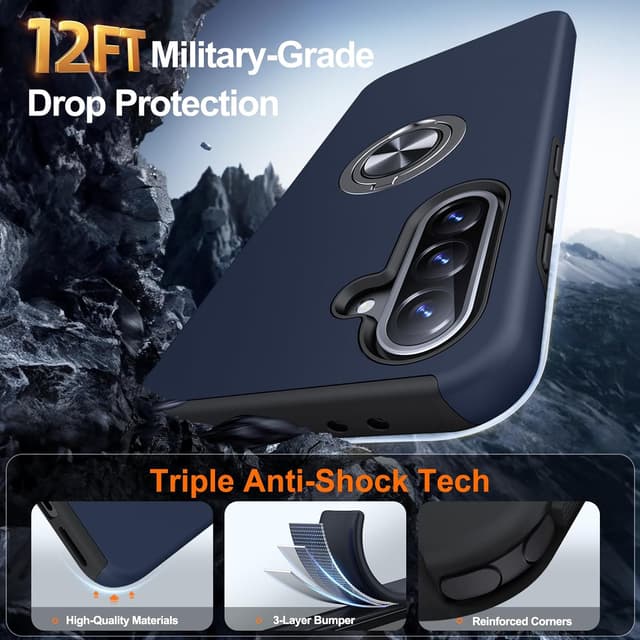 Detalle de AOUIA for Samsung Galaxy A36 5G Case (Navy Blue) with 2 Screen Protectors and 360° Ring Stand