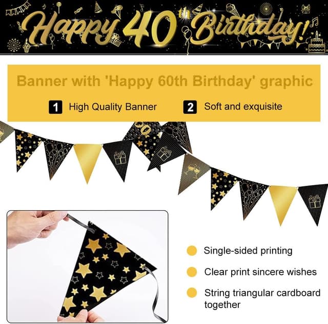 Detalle de 14-Piece 40th Happy Birthday Decorations Kit with 9ft Banner, Triangle Flags, Confetti Balloons