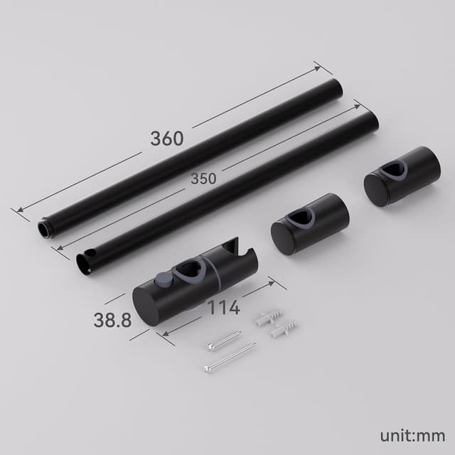 Detalle 2 de AuraLum Asta doccia 70 cm con saliscendi in acciaio inox e supporto per soffione regolabile, nero