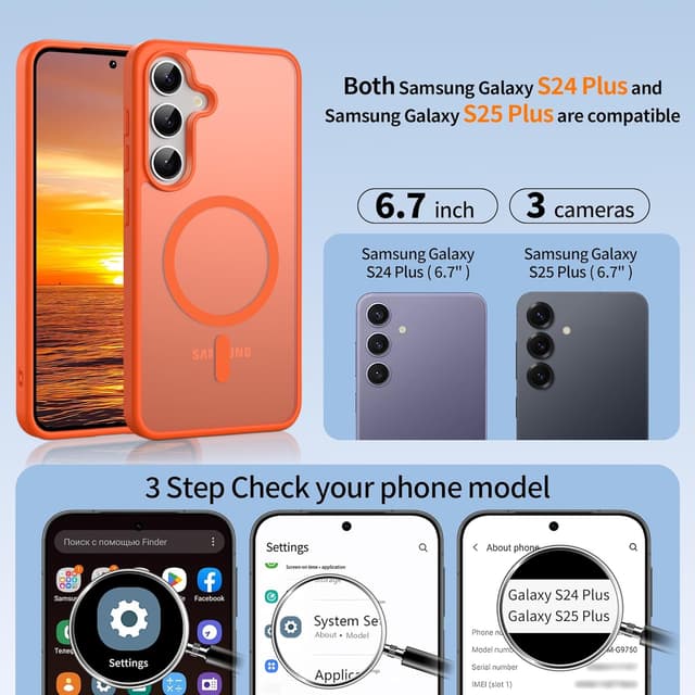 Detalle de Jshru Magnetic Case for Galaxy S24 Plus / S25 Plus (Magsafe) with HD Screen Protectors – Orange