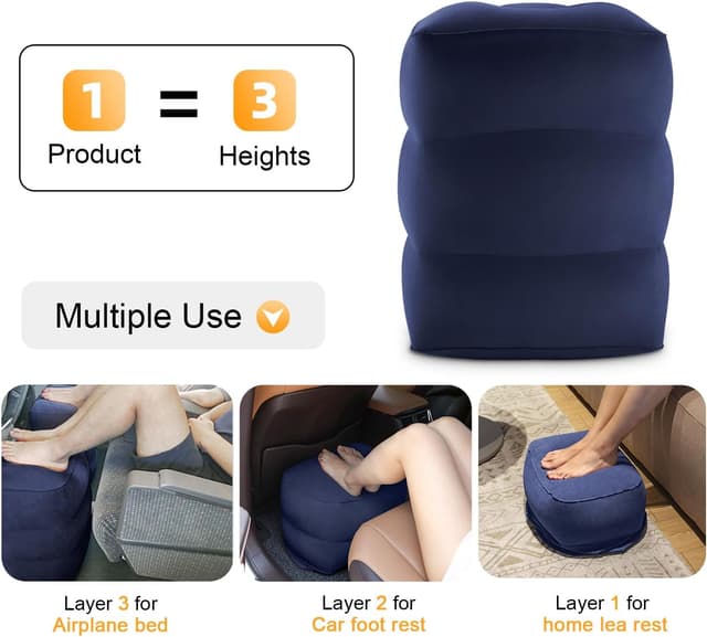 Detalle de Maliton Fußstütze Flugzeug – aufblasbares Fußstützen-Kissen höhenverstellbar für Reisen, Auto, Büro (dunkelblau, 1 Stück)