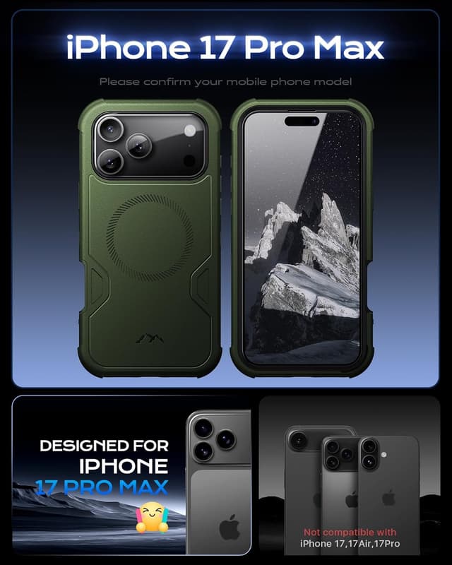 Detalle 2 de ByteRock Rugged Case for iPhone 17 Pro Max (6.9") with Belt Clip Holster, MagSafe, Shockproof Protection & 360° Kickstand (Green)