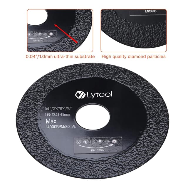 Detalle de Lot de 3 disques diamants Lytool 115 mm (tronçonnage) pour verre et carrelage, avec meuleuse angulaire