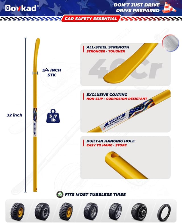 Thumbnail 4 de Bovkad 30-Inch Heavy-Duty Tire Spoon Bars (2-Pack) — Solid Steel Tire Irons for Truck, SUV, and Semi Tires