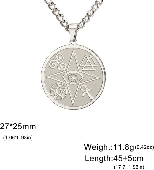 Detalle de VASSAGO Evil Eye Halskette mit Ankh, Pentagramm, Spirale & Valknut – keltische Schutzamulett Kette