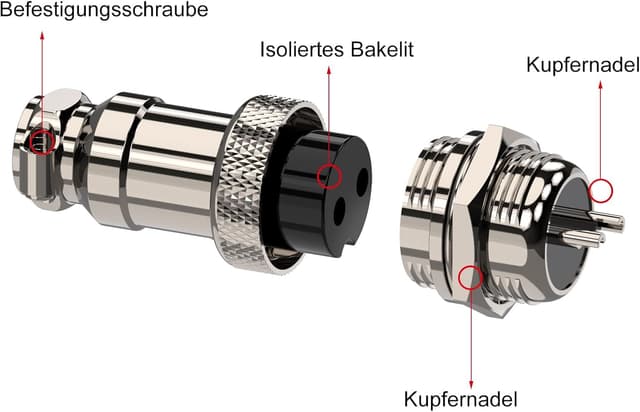 Detalle de CLDIY GX16 2‑poliger Metallrundstecker 10 Stück 🔌