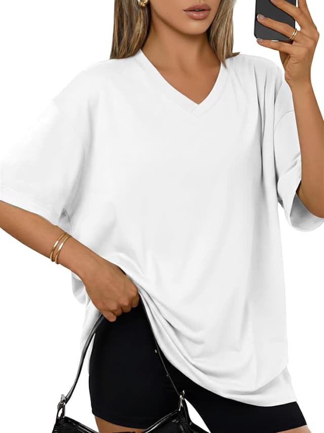 Detalle de Cuptacc Oversized T-Shirt Damen V-Ausschnitt