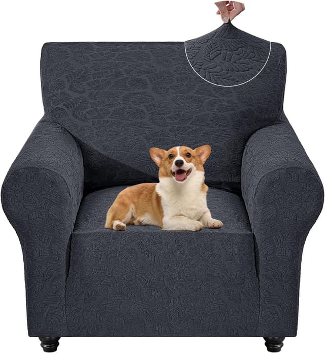 Detalle de YSTELLAA copripoltrona / copridivano 1 posto con braccioli, elasticizzato antiscivolo e lavabile, grigio scuro