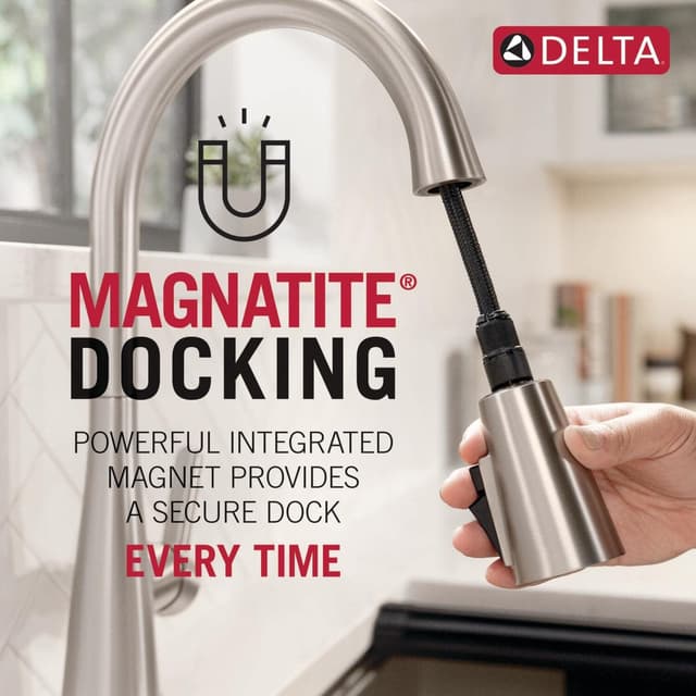 Detalle de Delta Faucet Nicoli Kitchen Faucet with Pull Down Sprayer, Brushed Nickel (19867LF-SS)