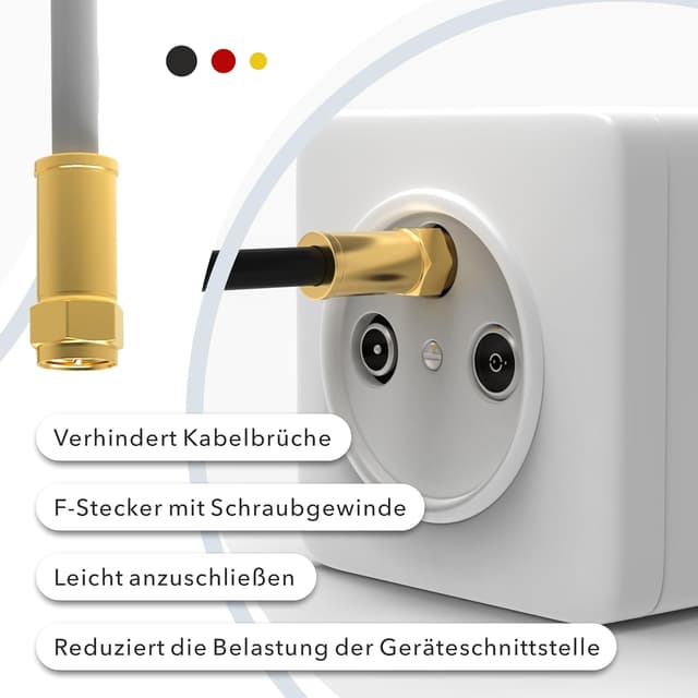 Detalle de RedStar24 Premium 2m SAT-Kabel (Klasse A+) mit F-Steckern für TV, Router & Modem – koaxial, weiß