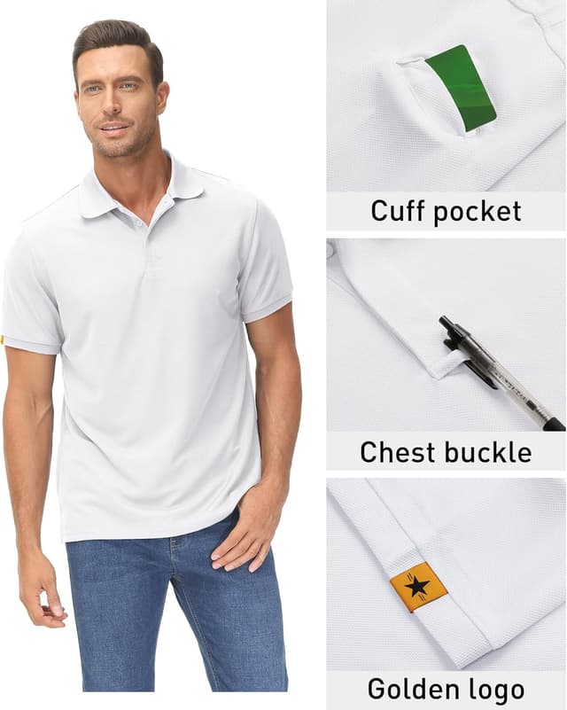 Detalle de ZITY Men’s Short-Sleeve Polo Shirt with Collar—Breathable, Moisture-Wicking Performance for Golf and Everyday Wear