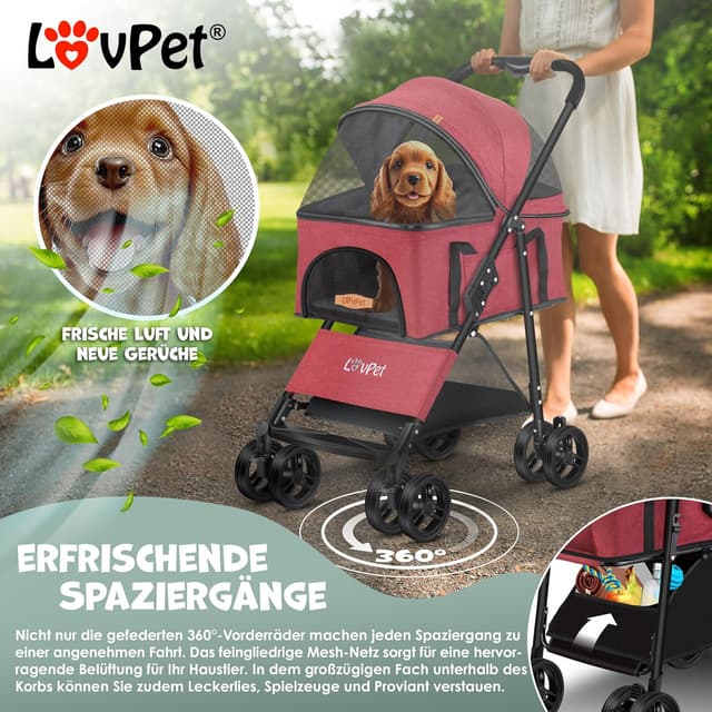 Detalle de LOVPET® Hundewagen 2in1: Hundebuggy & faltbare Hundebox (bis 20 kg) mit 360°-Rädern