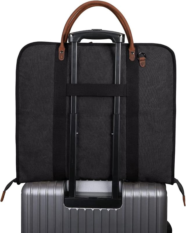 Detalle de S-ZONE Borsa porta abiti da uomo in vera pelle con tracolla staccabile (Nero)