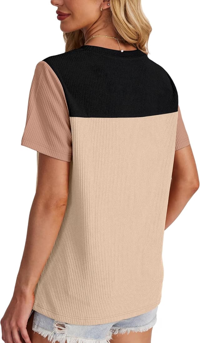 Detalle 2 de WIHOLL Womens Color Block Short Sleeve Knit Crewneck Top (Spring/Summer)