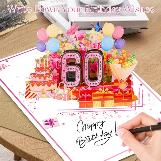 Detalle de Awrmoo 60th Birthday Cards for Women – 3D Pop Up 60th Card with Rose Gold 1966 Gilded Cover