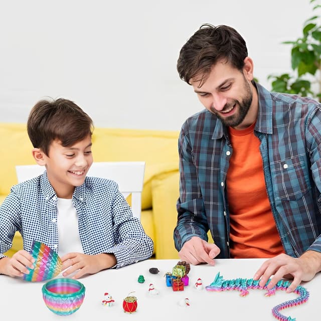 Detalle 2 de Überraschungs-Drachenei mit beweglichem Drachen im Inneren – 3D-gedrucktes Fidget-Spielzeug (Regenbogen, Groß)