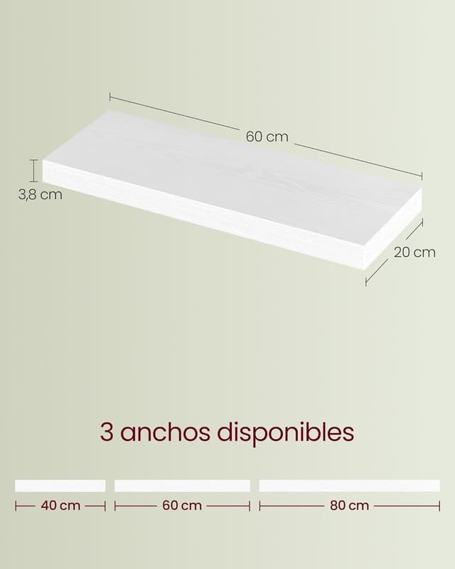 Detalle de VASAGLE LWS026WE01 estante flotante 20x60 cm