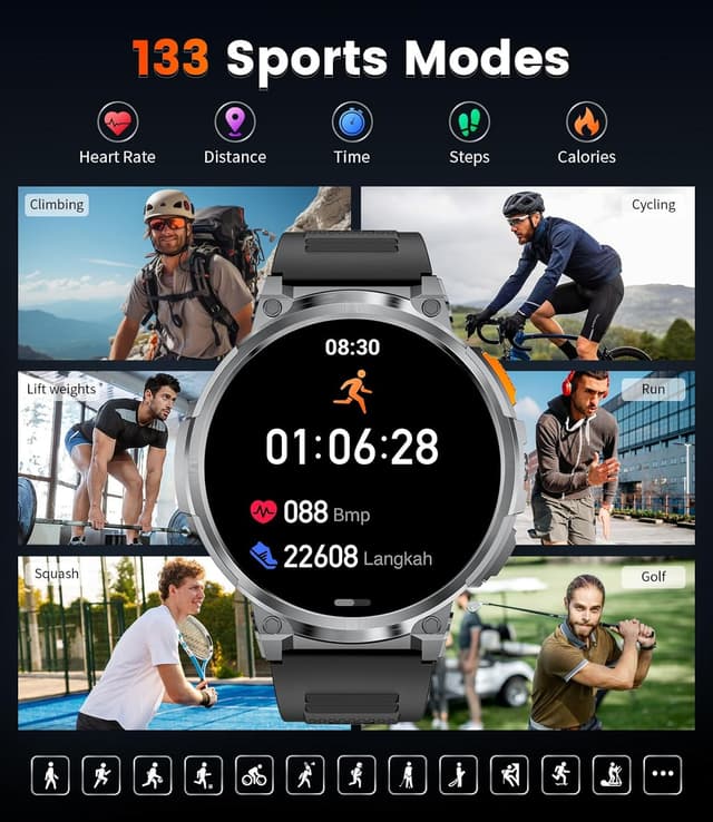 Detalle de LIGE Smart Watch for Men with Bluetooth Calling, 1.85-inch HD Display, Fitness & Sleep Tracking, IP68