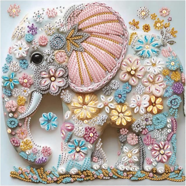 Detalle de DIADAY DIY Elephant 5D Diamond Painting Kit (Special Shape) – 12 x 12 Inch Crystal Rhinestones Set