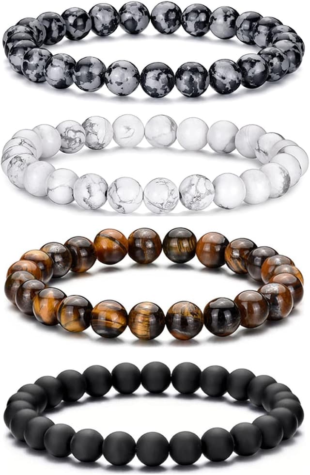 Detalle de RANKEEF Perlenarmband Herren Set mit Tigerauge- und Lavastein-Perlen (8 mm, Stretch, verstellbar)