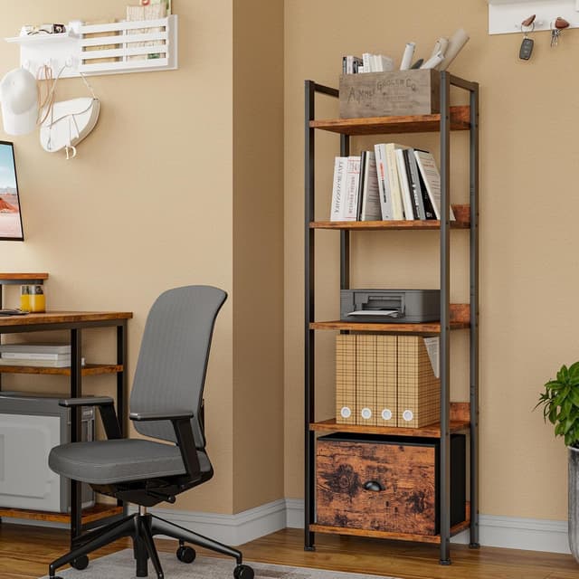 Detalle 2 de Furologee 5-Tier Bookshelf with Drawer