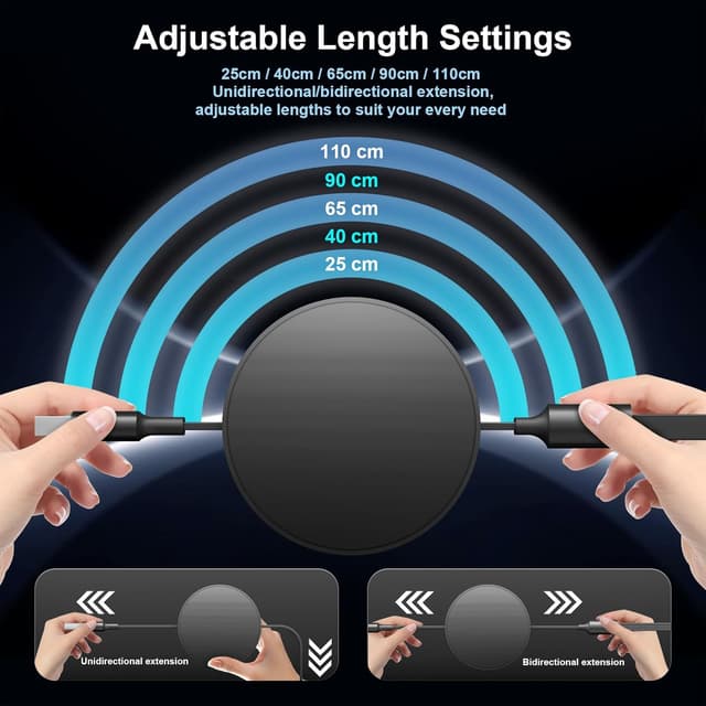 Detalle de Qreninv 66W 3-in-1 Retractable Multi Charger Cable (6A) with Micro USB and USB‑C Phone Port