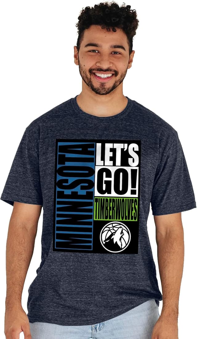 Detalle 2 de Blue 84 Minnesota Timberwolves Tri-Blend Vintage Arch Team T-Shirt (Unisex)