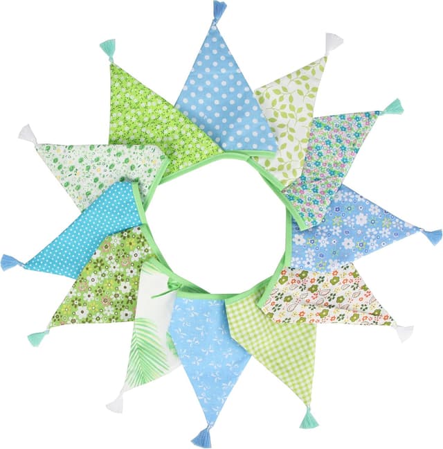 Detalle de G2PLUS Fabric Bunting Banner with Tassel (3.3M) with 12 Vintage Triangle Pennants