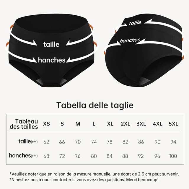 Detalle de Pack de 6 culottes femme QINCAO à taille haute en coton élastique