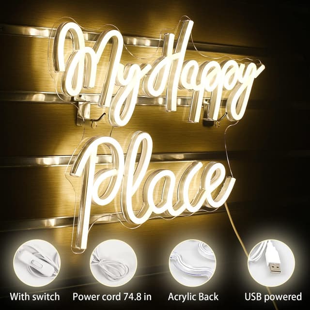 Detalle de My Happy Place 🌟 Letrero de neón para hogar y fiesta