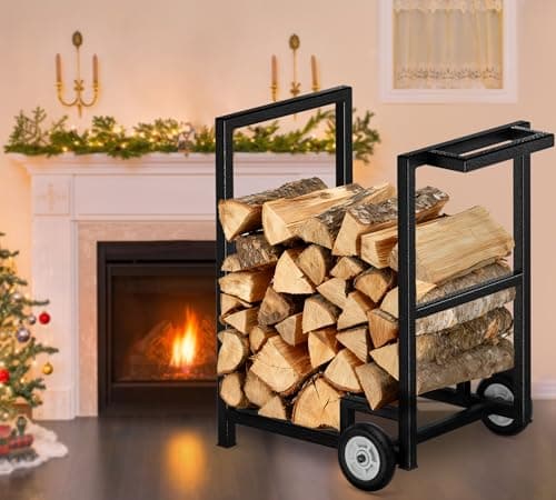 Thumbnail 6 de HFHOME Rangement intérieur pour bûches avec roulettes