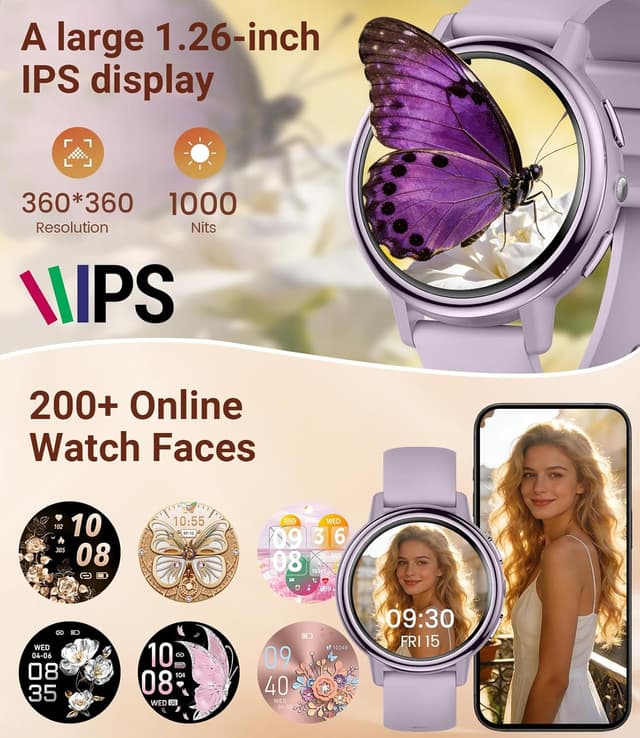 Detalle de SUNKTA Smart Watch for Women with Bluetooth calling, 1.26" HD display and fitness tracking (Purple)