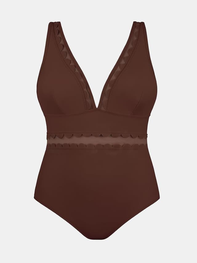 Thumbnail 6 de Costume da bagno intero donna Plus Size con scollo a V e rete smerlata, spalline regolabili