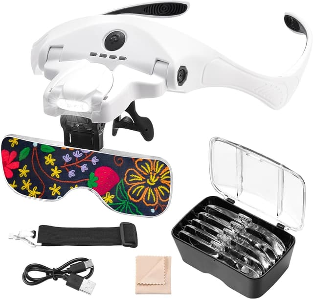 Detalle de Anpro Occhiali con ingrandimento USB ricaricabile e 4 LED regolabili, lente con 5 lenti staccabili (1X–3.5X)