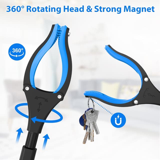 Detalle 2 de 48" (122 cm) Long Litter Pickers – Extra Long Grabber Stick with 360° Rotating Head (Blue)