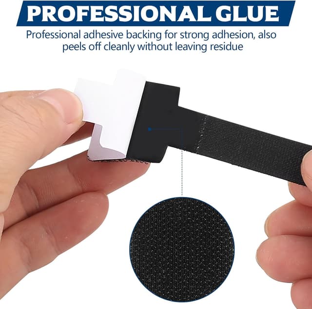 Detalle de 40x selbstklebende Kabelhalter mit Nylon-Klettband für den Schreibtisch (Kabelmanagement unter dem Tisch)