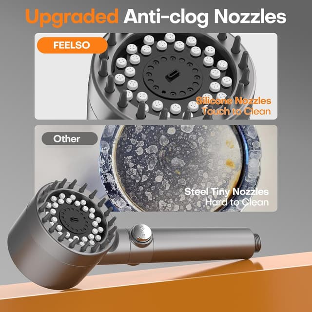 Detalle de FEELSO Shower Head Filter with 15-Stage Filtration, Anti-clog Nozzles & 3+1 Spray Modes
