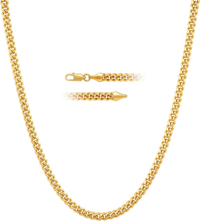 Detalle de KRKC&CO Herren Kette mit Silberbeschichtung – Panzerkette mit Diamantschliff, nickelfrei (3 mm/5 mm), Länge 45,7–66 cm