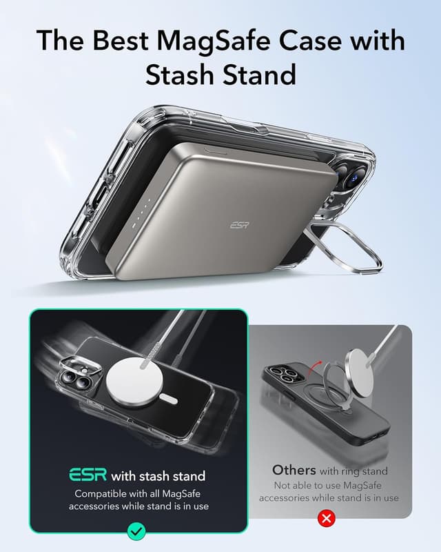 Detalle 2 de ESR for iPhone 16 Case (MagSafe, Military-Grade Protection, Clear) with Built-In Stash Stand