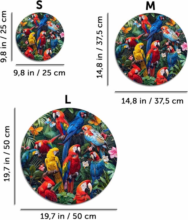 Detalle de Puzzle in legno sostenibile Iconic Puzzles “Pappagalli Colorati” – 350 pezzi, taglia M
