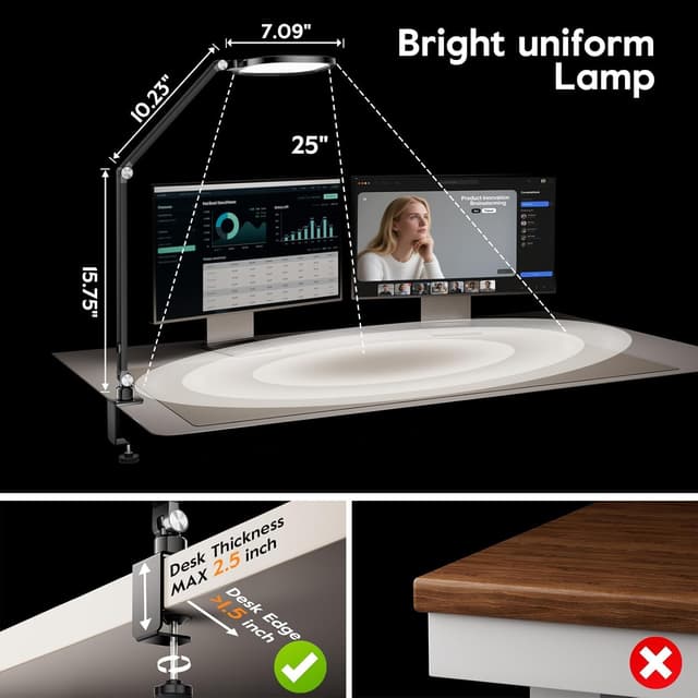 Detalle de LitONES LED Desk Lamp with Clamp for Home Office