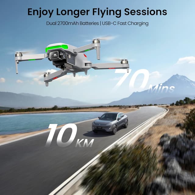 Detalle de Drone with EIS 4K Camera for Adults (GPS, 5.0” Screen Controller, AI Track & Orbit) — Mini under 249g