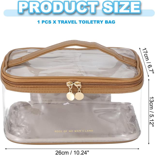 Detalle 2 de PATIKIL Clear Toiletry Bag (Waterproof) – Brown PU & transparent PVC travel makeup organiser