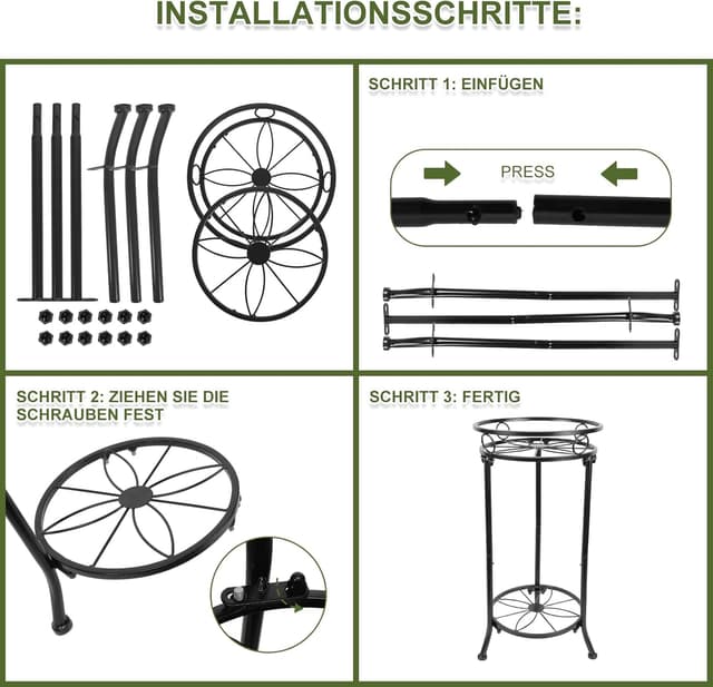 Thumbnail 6 de MA3TY Pflanzenständer aus Metall mit 2 Etagen, Eckmodell für innen & außen – 51,5 cm, schwarz