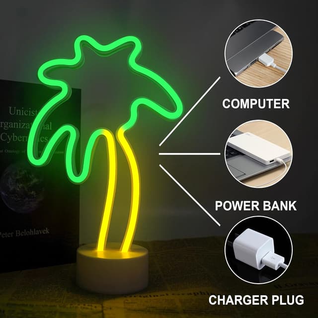 Detalle de Aslanka Kokosnuss-Neonlicht – batteriebetrieben oder per USB für Schlafzimmer, Tisch & Partys