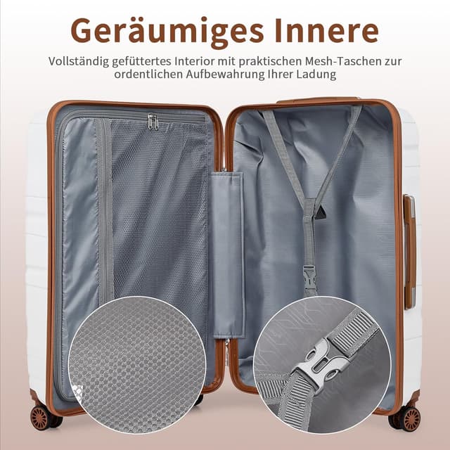 Detalle de KONO Groß Koffer 75 cm (75 x 52 x 30 cm) mit 4 Rollen und TSA-Schloss – leichter Hartschalen-Reisekoffer in Weiß